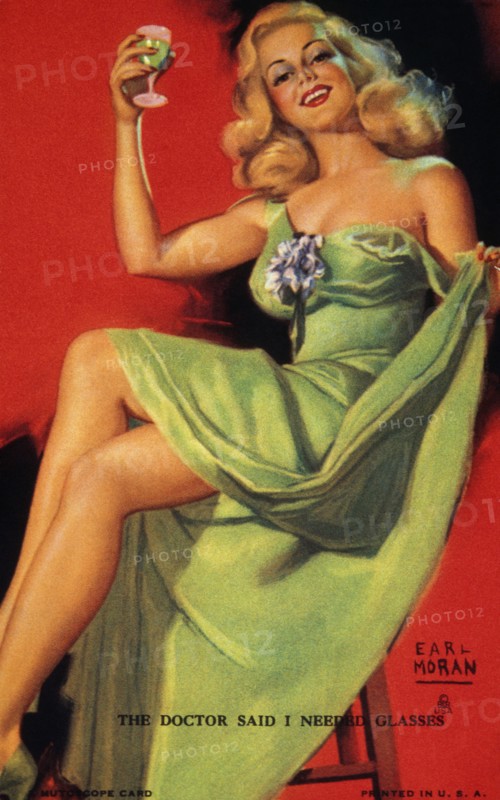Formally Dressed Woman Holding Wine Glass, "The Doctor Said I Needed Glasses", Mutoscope Card, 1940's