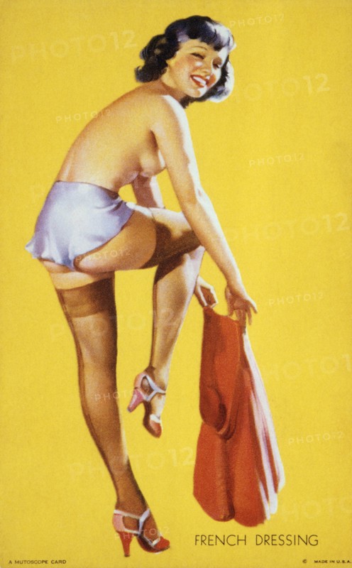 Woman Getting Dressed, "French Dressing", Mutoscope Card, 1940's