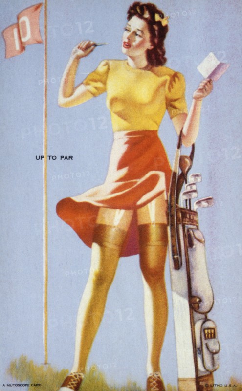 Woman Golfing, "Up to Par", Mutoscope Card, 1940's
