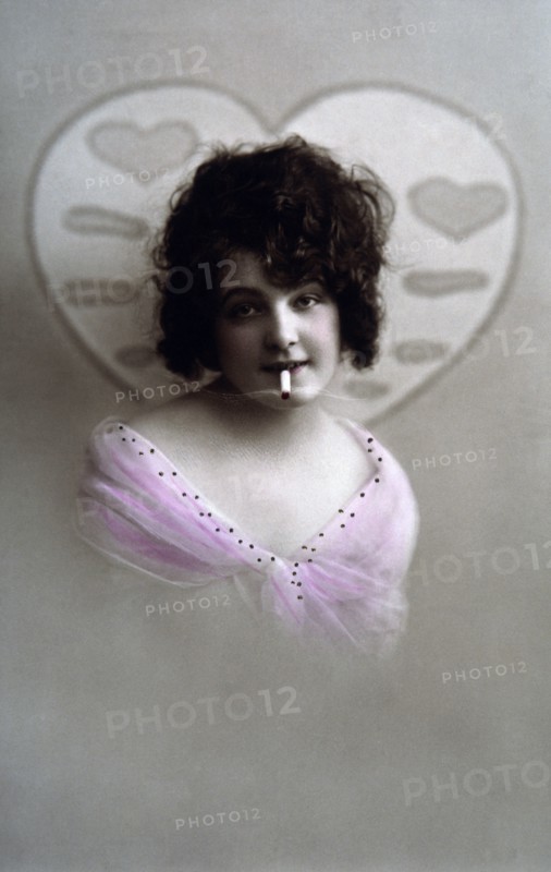 Woman Smoking a Cigarette, Hand Colored Photograph, circa 1900