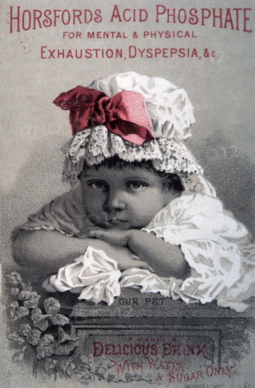 Portrait of Young Girl Resting Chin on Folded Hands, Horsfords Acid Phosphate for Mental and Physical Exhaustion, Dyspepsia, Trade Card, circa 1900