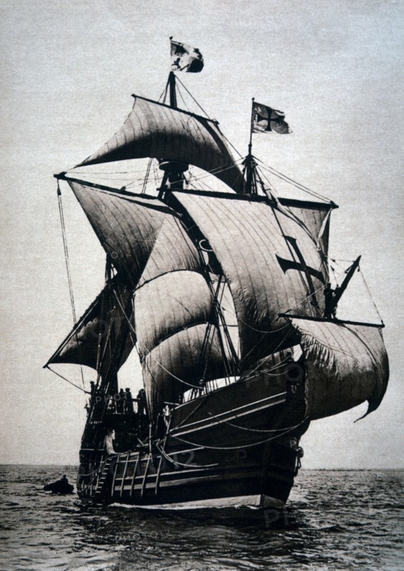 Replica of Columbus Flagship, Santa Maria, for Columbian Exhibition, Chicago, Illinois, USA, Stereo Photograph, circa 1892