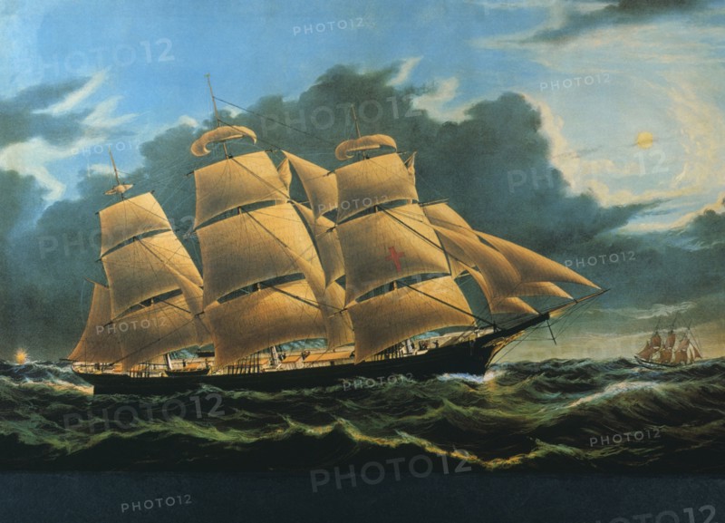 Clipper Ship, Dreadnought, off Tuskar Light, Currier and Ives, Lithograph, circa 1856
