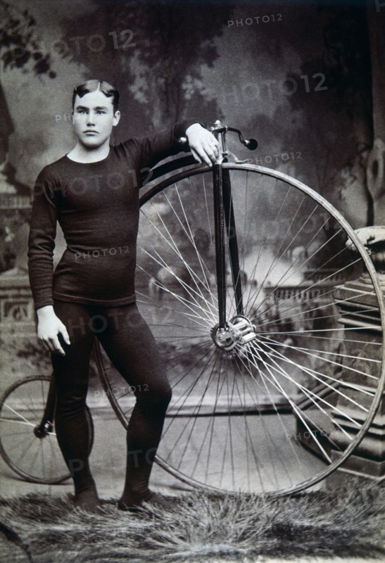 Man with High-Wheel Bicycle, Albumen Photograph, circa 1898