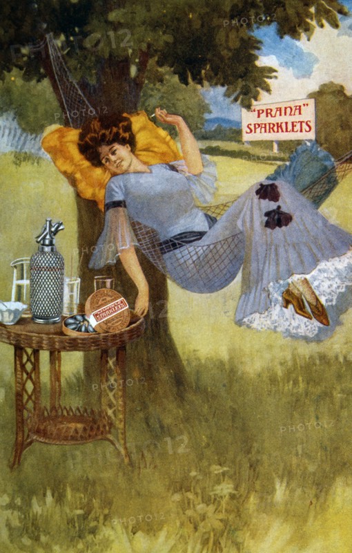 Woman in Hammock, Prana Sparklets, Trade Card, circa 1900