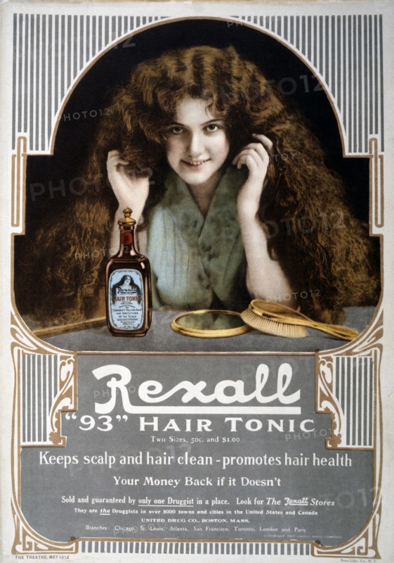 Woman With Long Hair, Rexall 93 Hair Tonic, Advertisement, circa 1912
