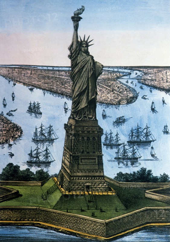 Statue of Liberty, New York, USA, Currier & Ives, Lithograph, circa 1885