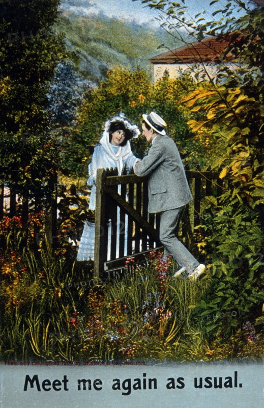 Couple in Garden, Meet Me Again as Usual, Post Card, circa 1909