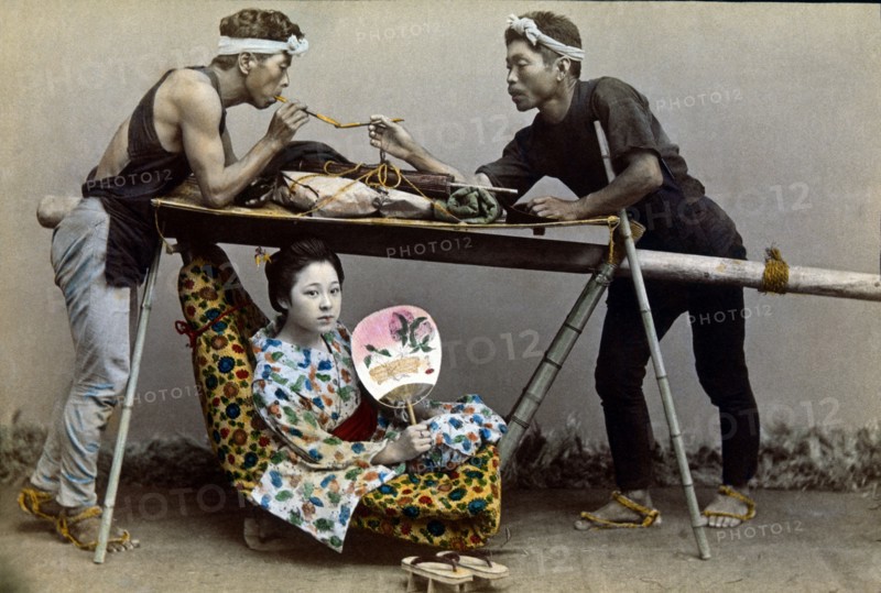 Japanese Woman Seated in Kago, Traveling Chair, circa 1860
