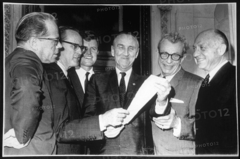 Senators Thomas Kuchel, Philip Hart, Edward Kennedy, Mike Mansfield, Everett Dirksen and Jacob Javits During Voting Rights Bill Passage, 1965