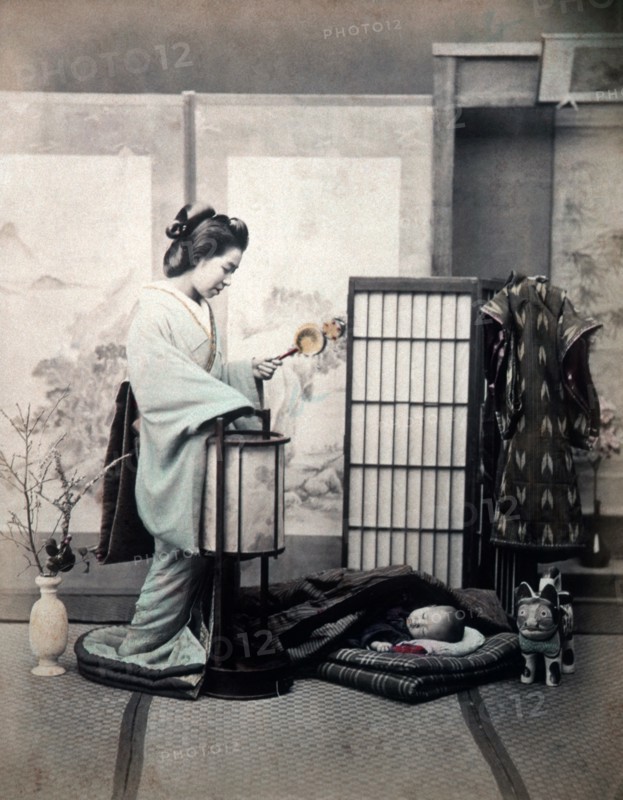 Japanese Mother and Sleeping Baby, circa 1880