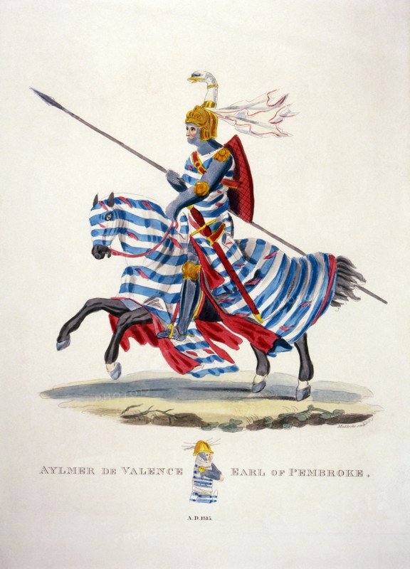 Aylmer de Valence, Earl of Pembroke, England, Hand-Colored Engraving, 1315