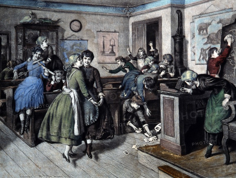Students Misbehaving in the Classroom, The Teacher is Coming From a Painting by Emanuel Spitzer, 1807