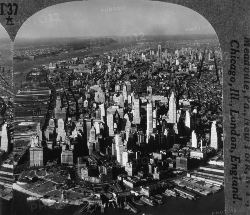 Skyline, High Angle View, New York City, USA, Single Image of Stereo Card, circa 1931