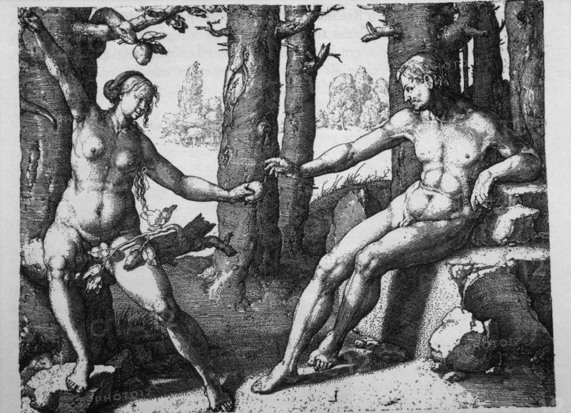 Adam and Eve, Copperplate Engraving by Lucas van Leyden