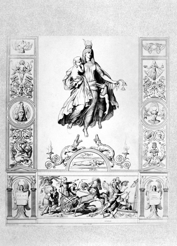 Egyptian Nature Goddess, Isis, Daughter of the Sky Goddess, Nut, and the Earth God, Geb, Engraving, 1880