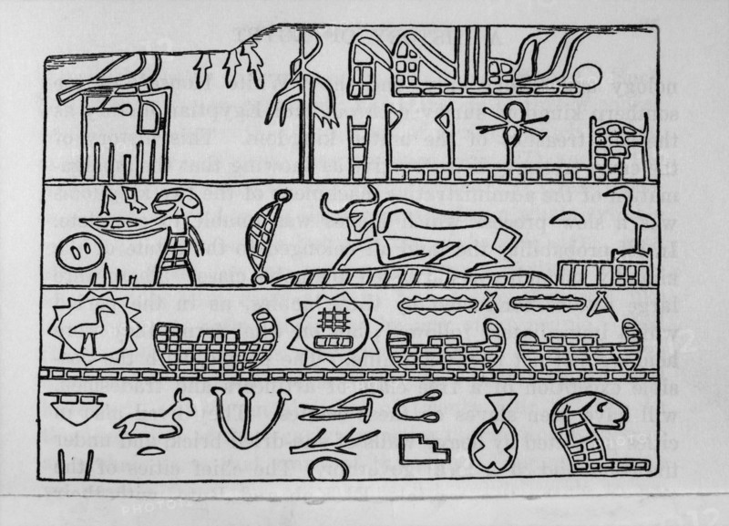 Inscription on Ebony Tablet of Menes, First Dynasty of Egypt, 3400BC, One of the Earliest Example of Hieroglyphics