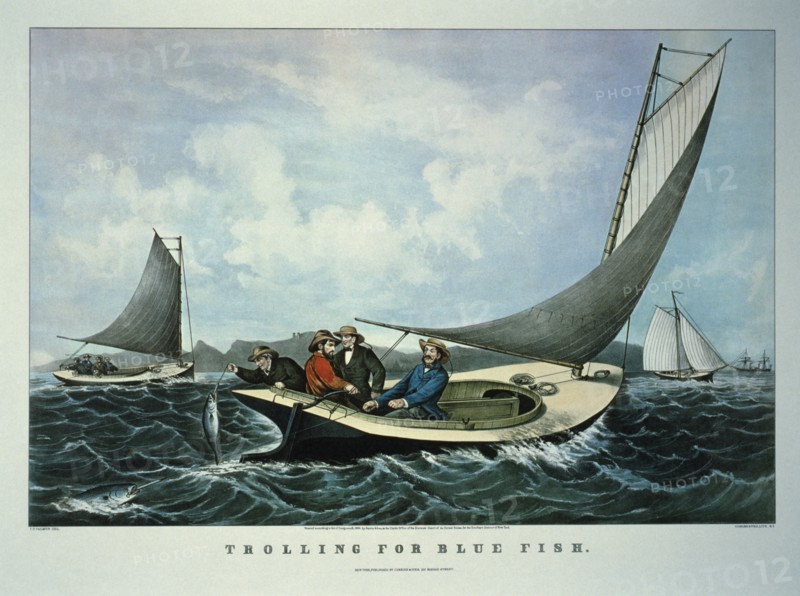 Trolling for Blue Fish, Currier & Ives, Lithograph, 1866