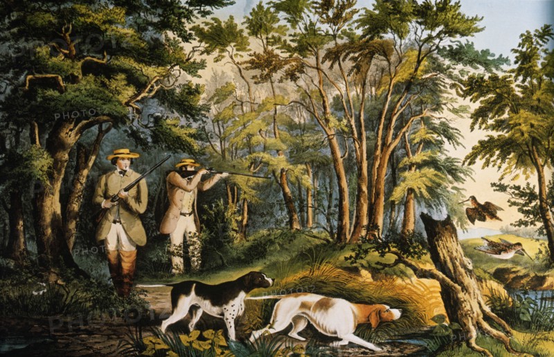 Woodcock Shooting, Currier & Ives, Lithograph, 1852