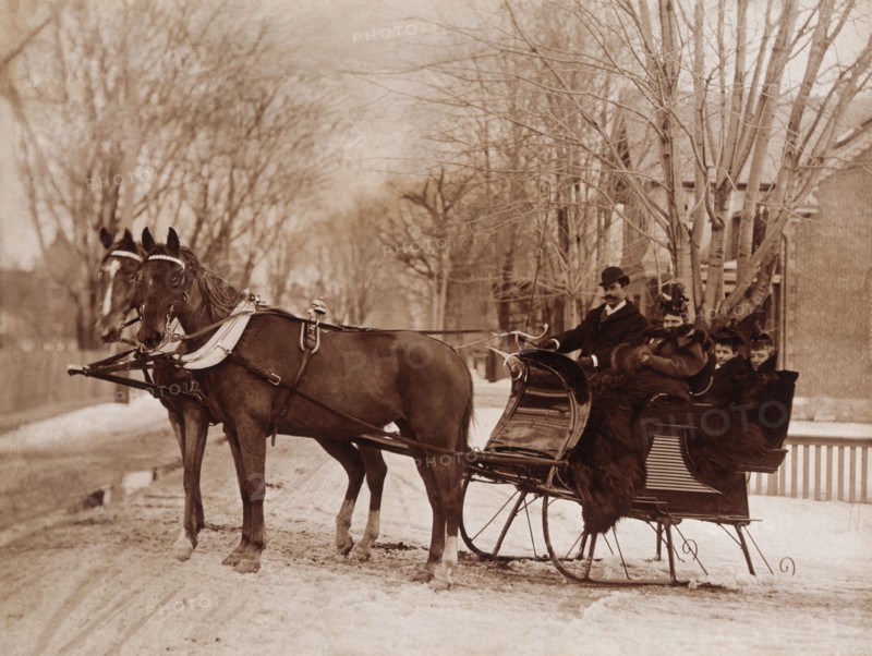 Family Seated in a Horse Drawn Sleigh, 1900