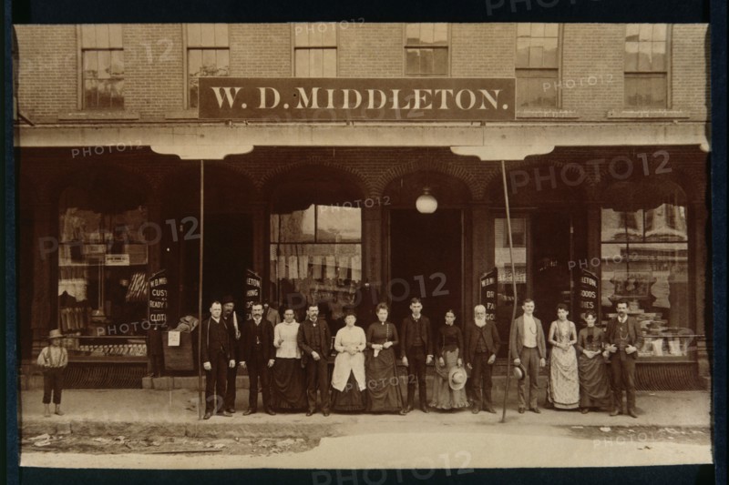 Group of Employees and Boy in Front of Clothing Store, Albumen Photograph, 1880