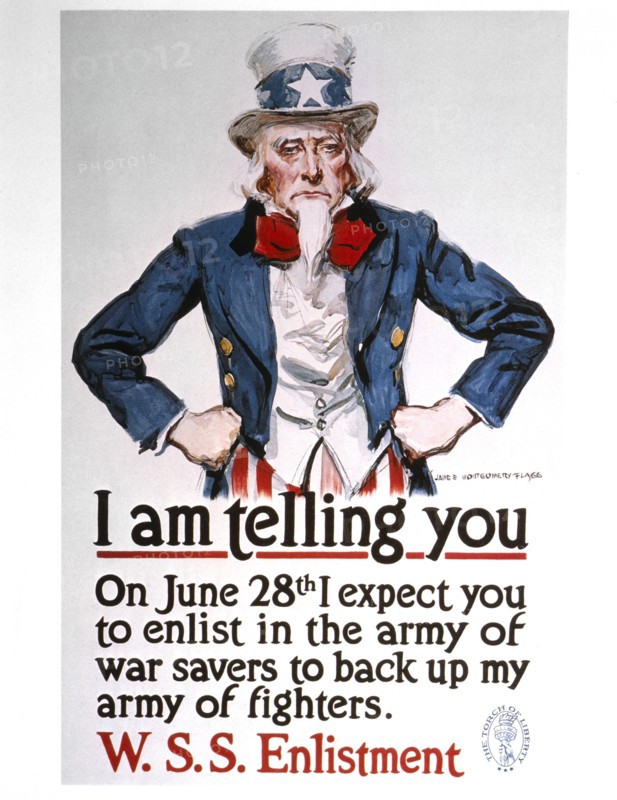 Uncle Sam on World War I War Savings Poster, USA, 1918