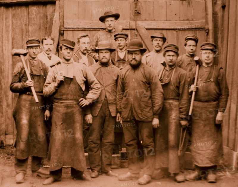 Group of Workers, Four Holding Sledgehammers, Albumen Photograph, circa 1880