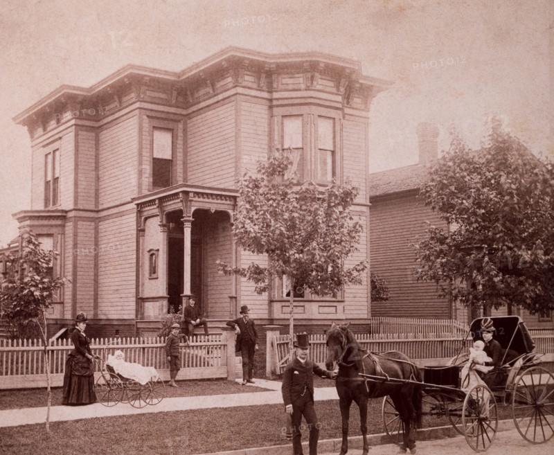 Horse and Buggy in Front of Stately Home, USA, circa 1900