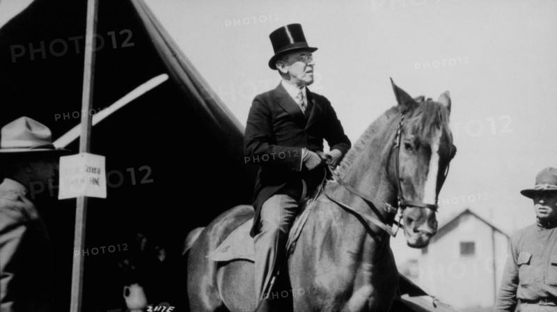 President Woodrow Wilson Visiting Army Camp on Horseback, Sea Girt, New Jersey, USA, 1917