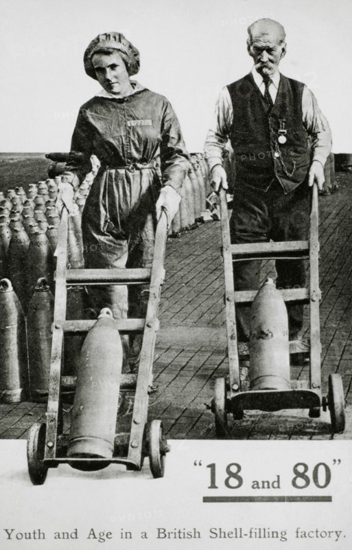 Young Woman and Elderly Man, Youth and Age in British Shell-Filling Factory During World War I