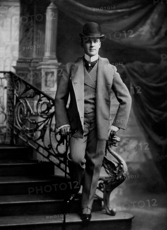 Dapper Man in Bowler Hat With Cane, Portrait, circa 1900