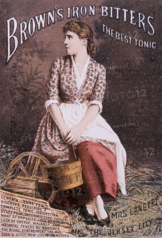 Woman Sitting and Holding Bucket, Brown's Iron Bitters, Trade Card, circa 1900