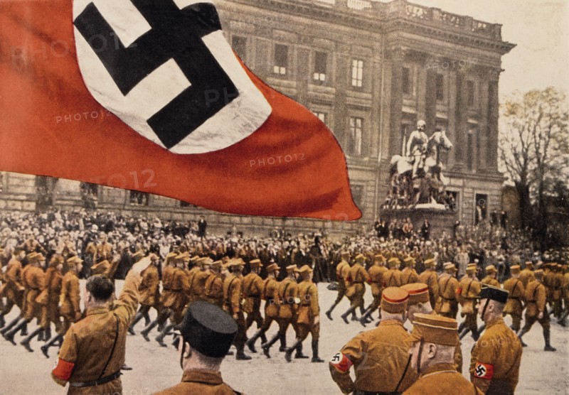 Adolf Hitler Saluting Marching Nazi Soldiers, Braunschweig, Germany, 1931