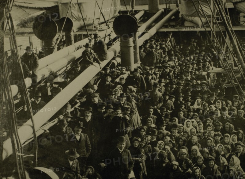 Emigrants Crowded Aboard Ship Arriving in New York City, USA, High Angle View, 1906