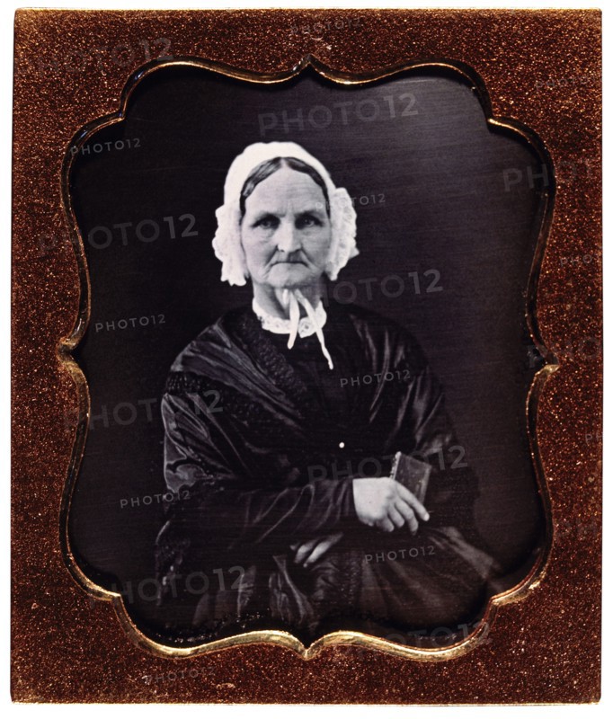 Elderly Woman in White Bonnet, Portrait, Daguerreotype, circa 1850's