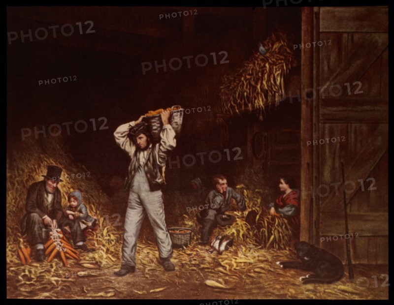Husking, Currier & Ives, Lithograph by C. Severin After a Painting by Eastman Johnson, circa 1861