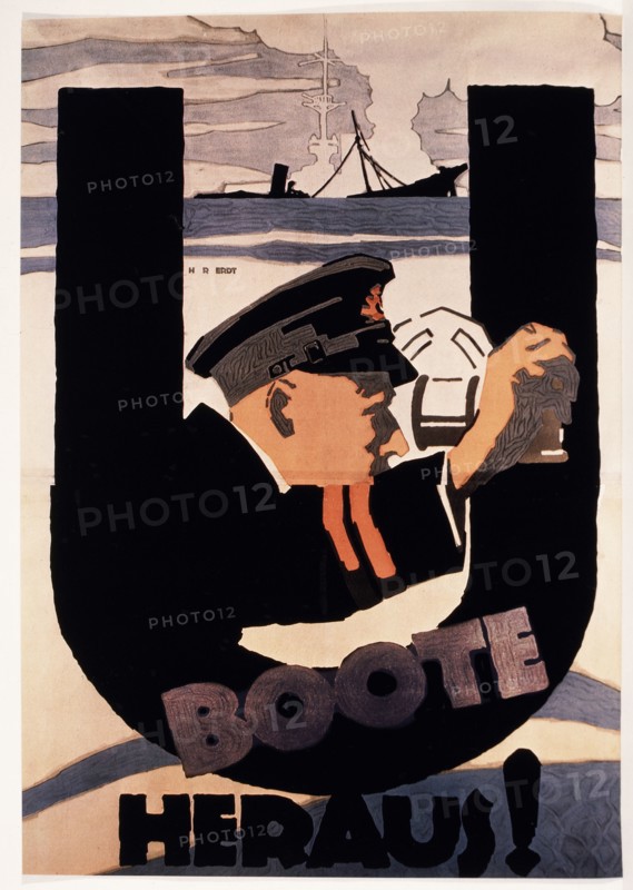 World War I German Poster by Hans Rudi Erdt, U-Boote Heraus!, circa 1917