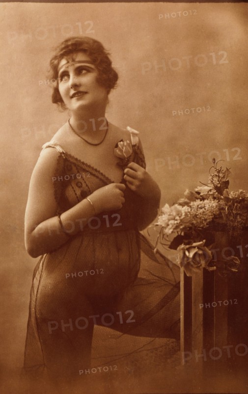 Woman in Sheer Lingerie, Portrait, French Postcard, circa 1920's