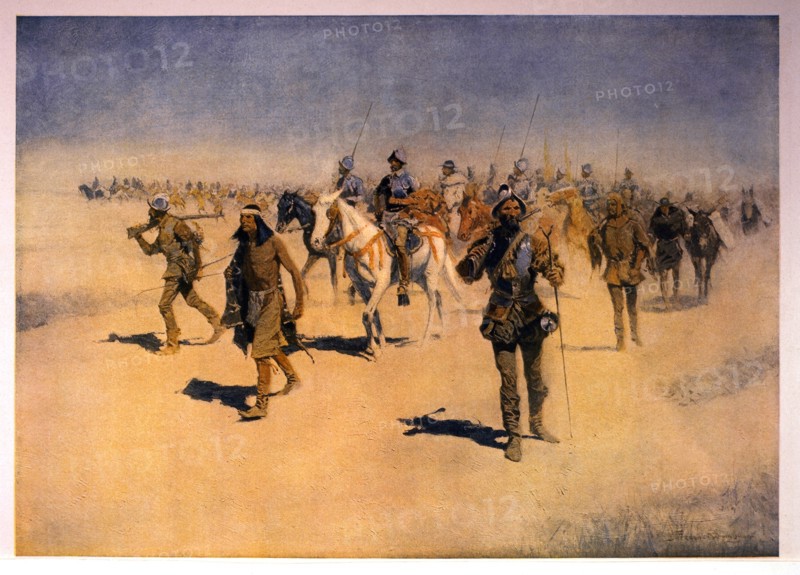 Francisco Coronado on 1540 Expedition From Mexico Through American Southwest, 1905 Lithograph of Painting by Frederic Remington