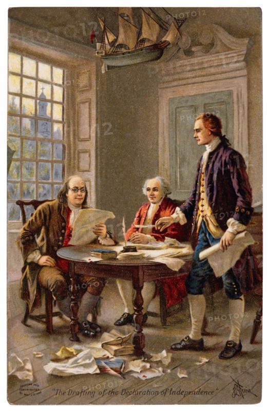 Benjamin Franklin, John Adams and Thomas Jefferson Drafting the Declaration of American Independence, 1776