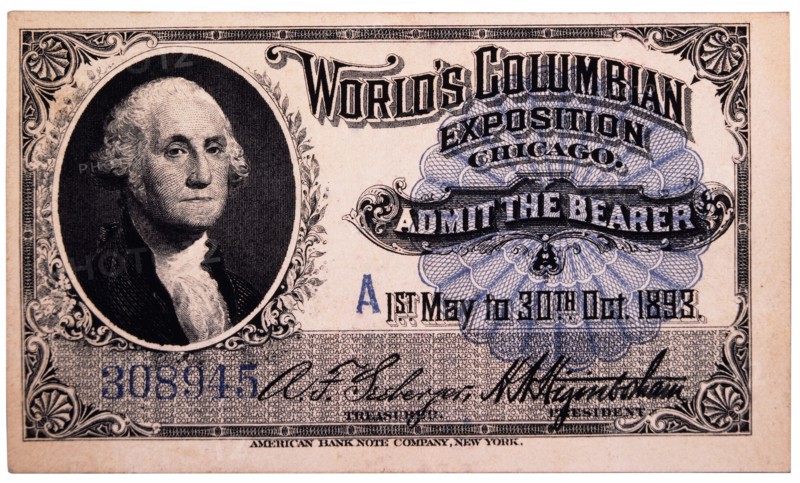 George Washington Engraving, Ticket to World's Columbian Exposition, Chicago, Illinois, 1893