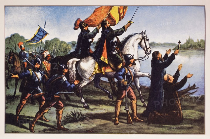 Hernando DeSoto Discovers the Mississippi River, 1541, Lithograph, Currier & Ives, 1876