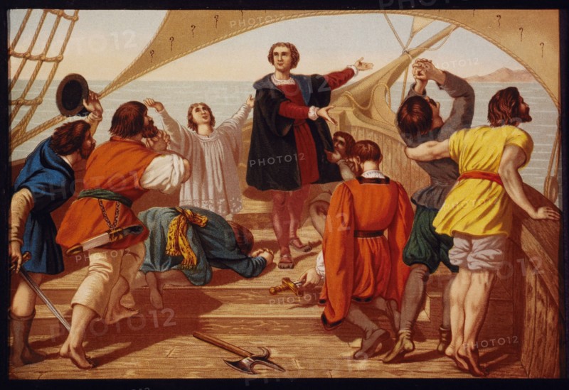 Christopher Columbus' First View of the New World Aboard the Santa Maria, 1492, Chromolithograph from the Book, Columbus and Columbia, 1892