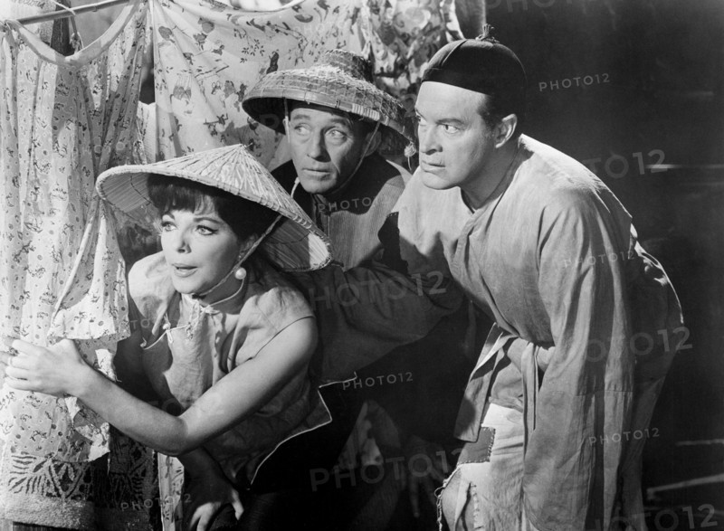 Bob Hope, Joan Collins and Bing Crosby on-set in the Film, The Road to Hong Kong, 1962