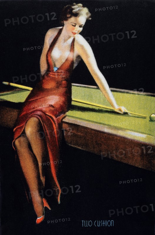 Sexy Woman Playing Billiards, "Two Cushion", Mutoscope Card, 1940's