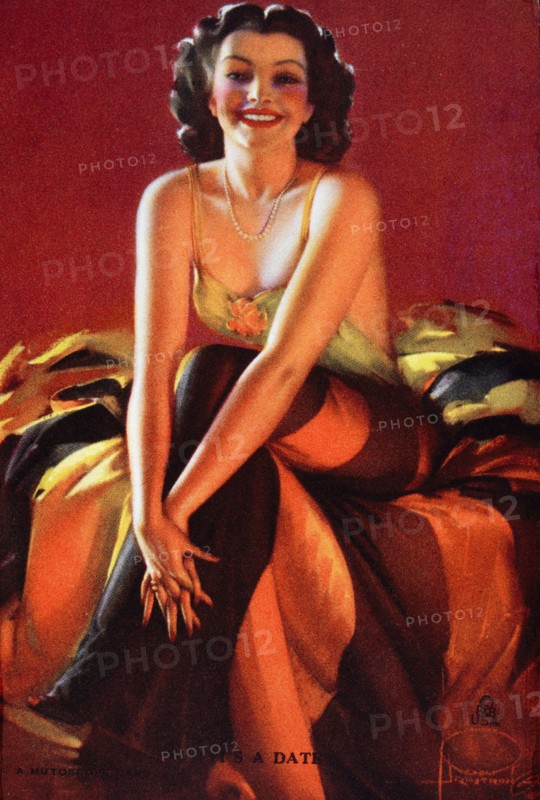 Sexy Woman In Lingerie Sitting on Bed, "It's a Date",  Mutoscope Card, 1940's