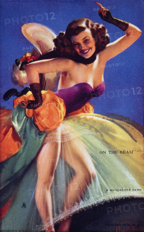 Sexy Woman in Colorful Dress Dancing, "On the Beam", Mutoscope Card, 1940's