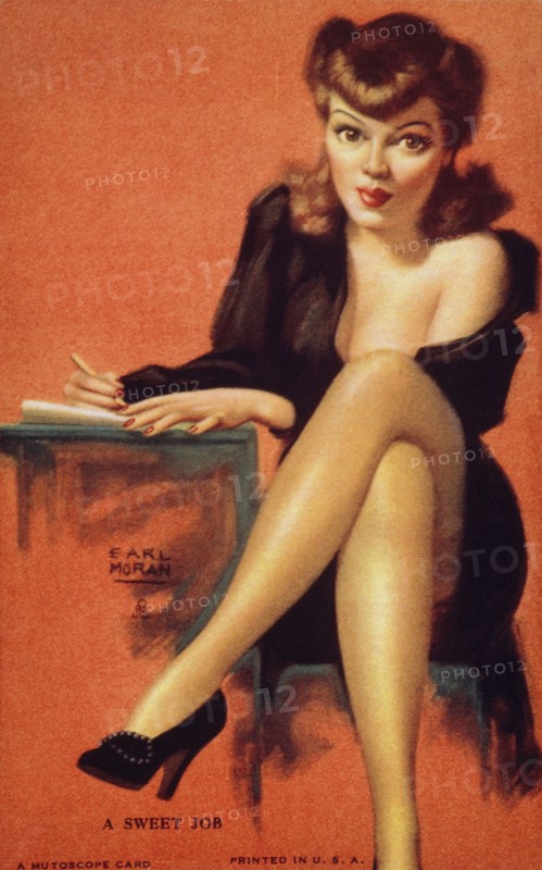 Sexy Woman Writing Letter, "Sweet Job", Mutoscope Card, 1940's