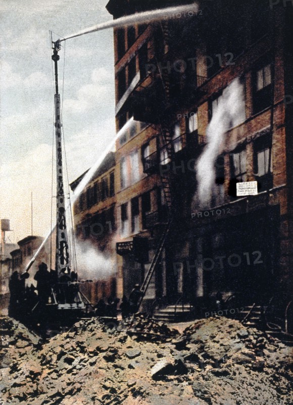 Fire Engine Water Tower in Action, 1907