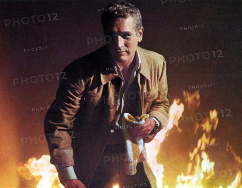 Paul Newman on-set of the Film, "Towering Inferno", 1974